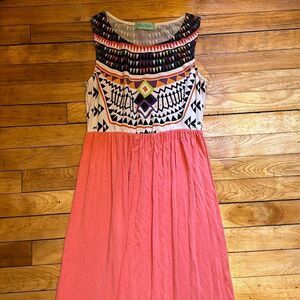 Filly Flair Women’s Coral Orange Pink Patterned Maxi Dress Size medium